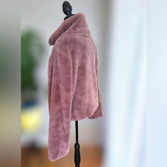 Anthropologie Faux Fur Jacket Teddy Bomber Chevron Detail Size L - Picture 14 of 16